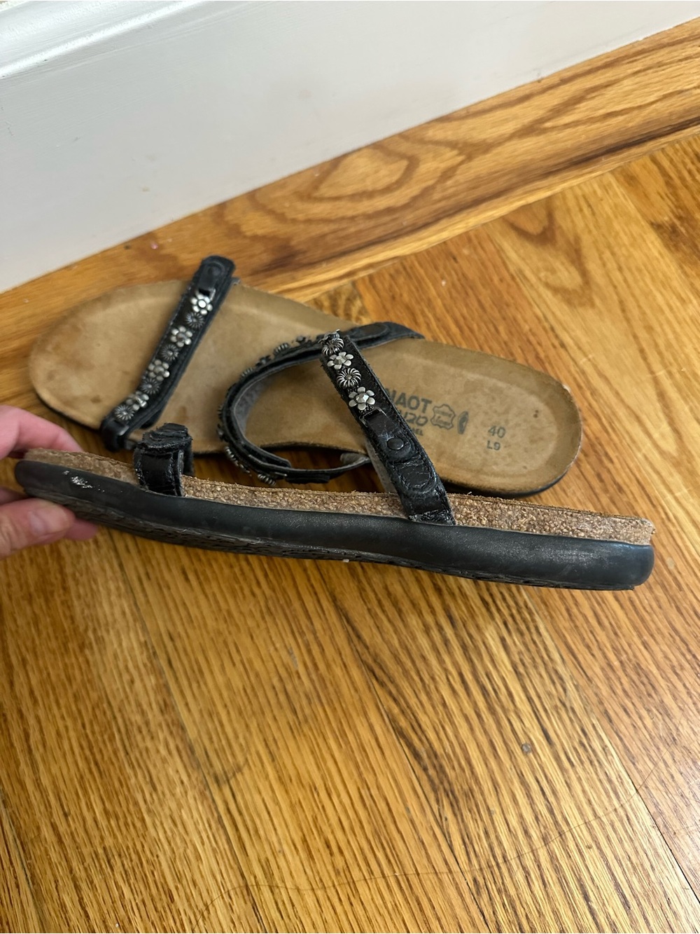 Naot Mona Leather Floral Jeweled Sandals- Black - Picture 9 of 14